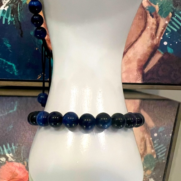 Handmade genuine gemstone bracelet. This Blue Tiger’s Eye bracelet is adjustable - Picture 9 of 10